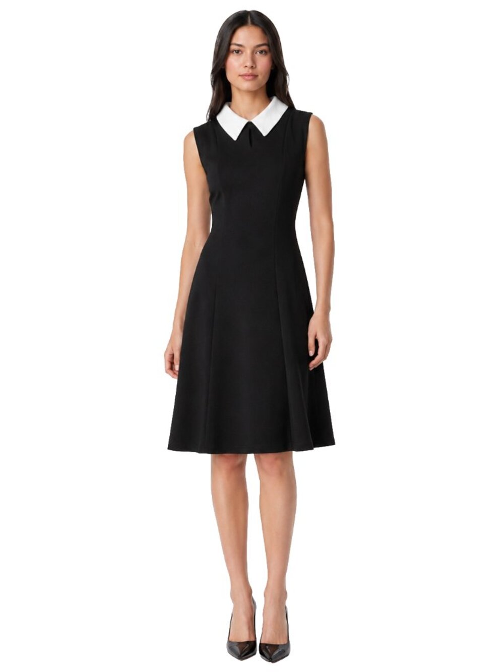 NorthStyle Black Fit & Flare Dress White Collar Size 10 Wednesday Addams Chic